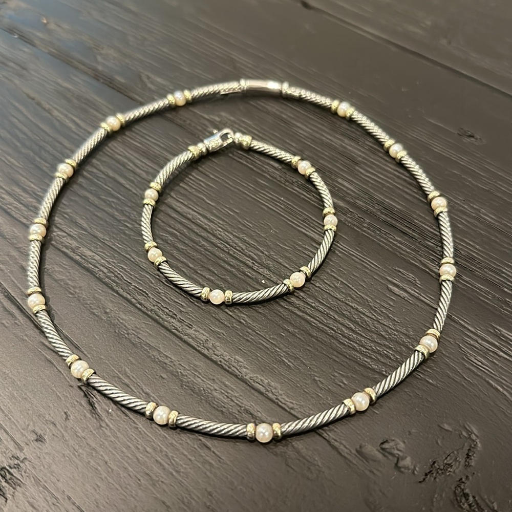 David Yurman Silver & Pearl Necklace/Bracelet Set